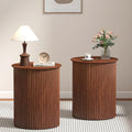 AVZEAR Small Round Side Table Fluted Night Stand Set of 2, 17.7" Mid Century Modern End Table, Circle Bedside Tables Wood Nightstands for Small Spaces, Living Room, Bedroom (Rustic Walnut)