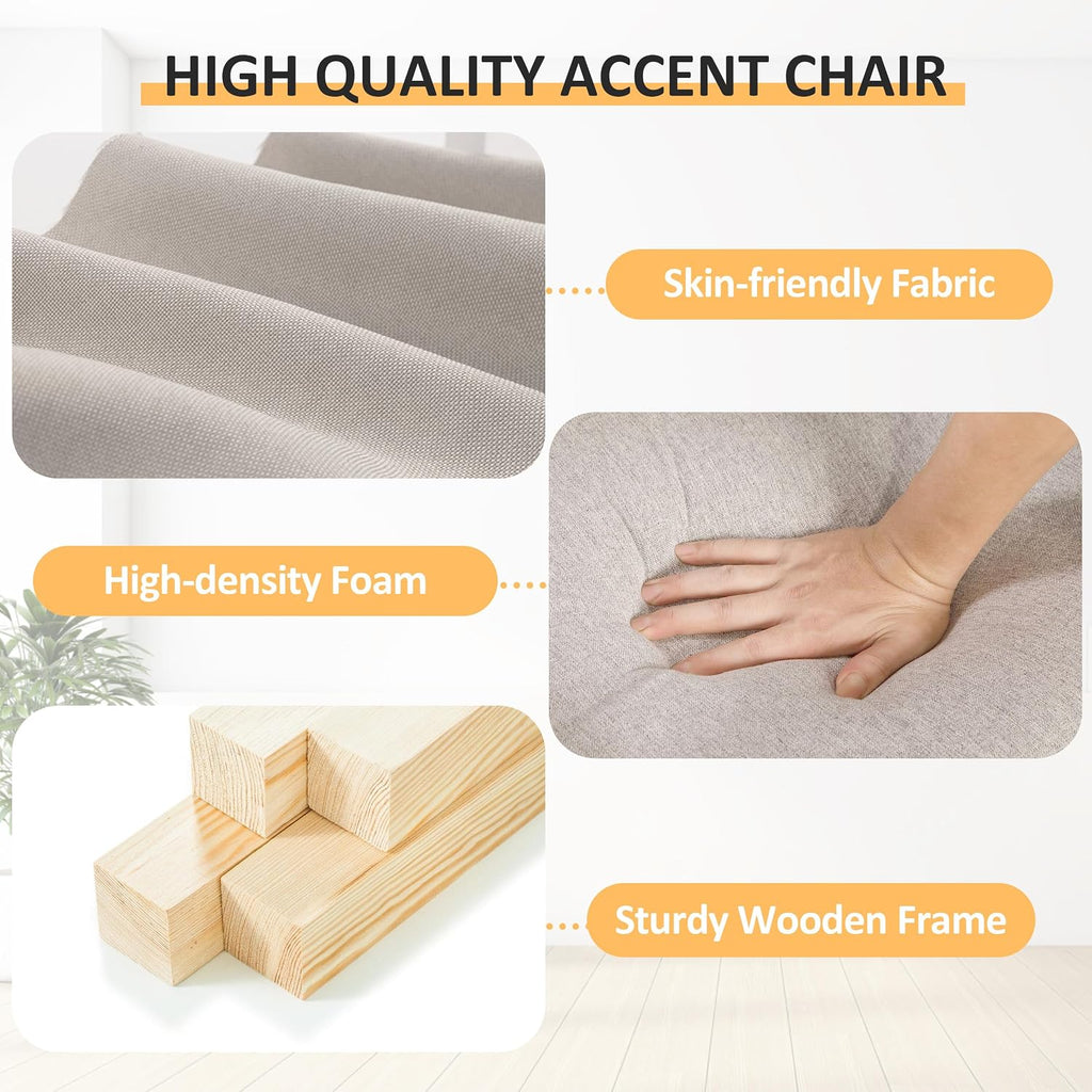 PrimeZone Comfy Accent Chairs Set of 2, Mid-Century Modern Arm Chair, Beige | Soft Cushion, Rolled Armrest, Elegant Nailhead Trim, Sturdy Wood Frame, Ideal for Living Room, Bedroom & Waiting Areas