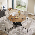 Tribesigns Farmhouse Dining Table, 47 Inch Round Dinner Table for 4, Rustic Round Dining Room Table for Home Dining Room Living Room (Walnut Brown+Black)