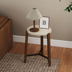 Modern White Round End Table, Side Table with Faux Marble Texture Top Industrial Nightstand Beside Accent Table with Wood Legs for Living Room Bedroom Small Space, Easy Assembly
