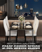 Dining Table Set for 4, Kitchen Table and Chairs Set of 4, 5 Piece Modern Dining Room Table Set with Tempered Glass Top and PU Leather Chairs for Small Space, Apartment, Poker