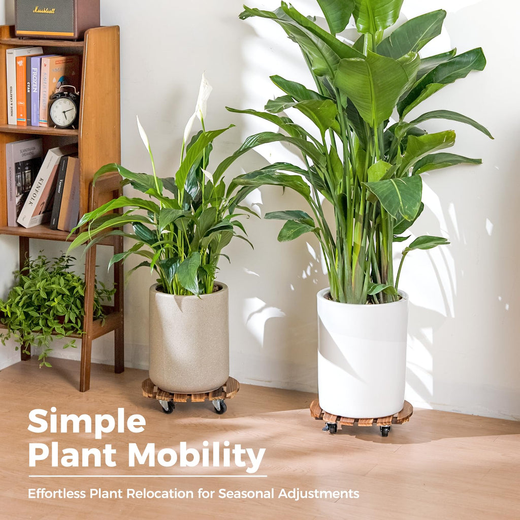 Bamworld Plant Stand Outdoor Rolling Tray Plant Caddy with Wheels 12in Plant Caster with Wheels Planter Caddy Flower Cart Plant Dolly for Heavy Duty Large Plants Plant Rollers (2 Pack )