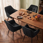 Modern Black Velvet Dining Chairs Set of 2, Upholstered Tufted Side Chairs with Arms, Black Metal Legs, Accent Arm Chairs for Kitchen, Dining Room, Living Room (Black)
