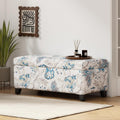 Dancongtea Luxury Storage Ottoman with Floral Pattern, Hidden Compartment for Blankets Pillows, Multi-Functional Footrest & Seat with Soft-Close Hinges, Blue Flower for Living Room Bedroom