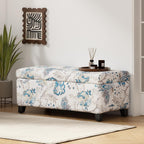 Dancongtea Luxury Storage Ottoman with Floral Pattern, Hidden Compartment for Blankets Pillows, Multi-Functional Footrest & Seat with Soft-Close Hinges, Blue Flower for Living Room Bedroom