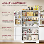 TEENFON 51" H Pantry Cabinet with 4 Doors, Kitchen Cabinet with 6 Door Shelves, Storage Cabinet for Living Room, Dining Room, Bathroom, White