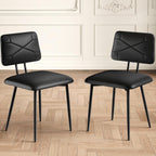 VECELO Dining Chairs Set of 2, Modern Upholstered Kitchen Chairs with Faux Leather Cushion Seat & Metal Legs for Kitchen, Living Room, Tufted Backrest Design, Black