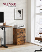 VASAGLE Custos Collection - 2 Drawers File Cabinet with Lock, Printer Stand, Office Filing Cabinet Organizer, for A4 and Letter Size Documents, Rustic Brown UOFC061K101S