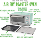 GreenLife Countertop Toaster Oven Air Fryer Stainless Steel, Healthy Ceramic Nonstick, PFAS and PFOA-Free, Tray & Basket, Bake, Broil, Reheat, Adjustable Temp & Time Control, Auto Shutoff, Turquoise