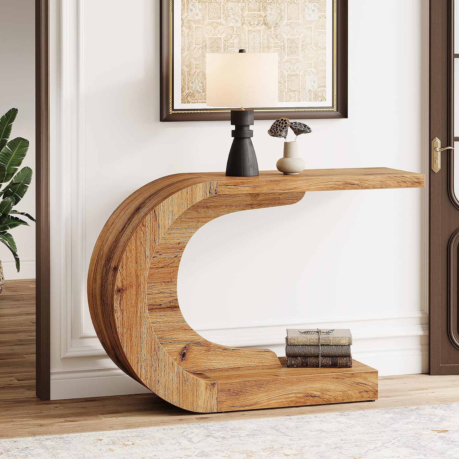 Tribesigns 43.3" Mid-Century Modern Console Table for Entryway, Wood C-Shaped Hallway Entry Accent Table for Living Room, Entrance, Foyer, Easy Assembly, Natural Brown