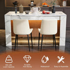 63"*35.4" Large Imitation Marble Dining Table, Mordern Bar Marble Stripes Kitchen Dining Table with Grille Design for 4 5 6 7 People, Island Table with LED Lights for Home Kitchen Living Room.
