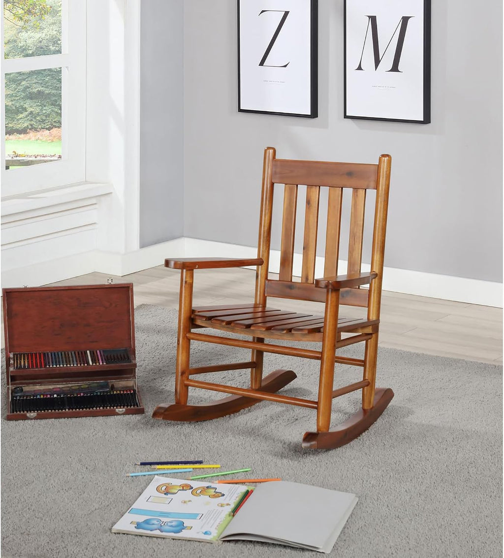 Golden Brown Slat Back Youth Rocking Chair