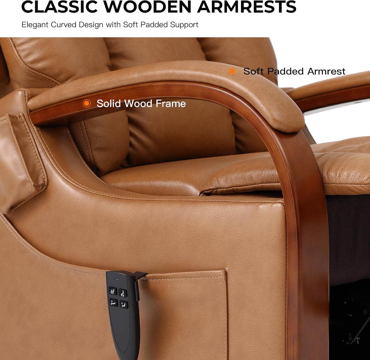 DYNOX Small Lift Chair Recliner with Heat and Massage, Dual Motor Power Lift Sofa for Elderly,Infinite Adjust for Back and Footrest,Side Pocket(9185,Genuine Leather,Camel