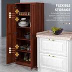63" 2-Door Kitchen Pantry, Freestanding Storage Cabinet with 5-Tier Shelving and 2 Adjustable Shelves for Dining Room, Tan