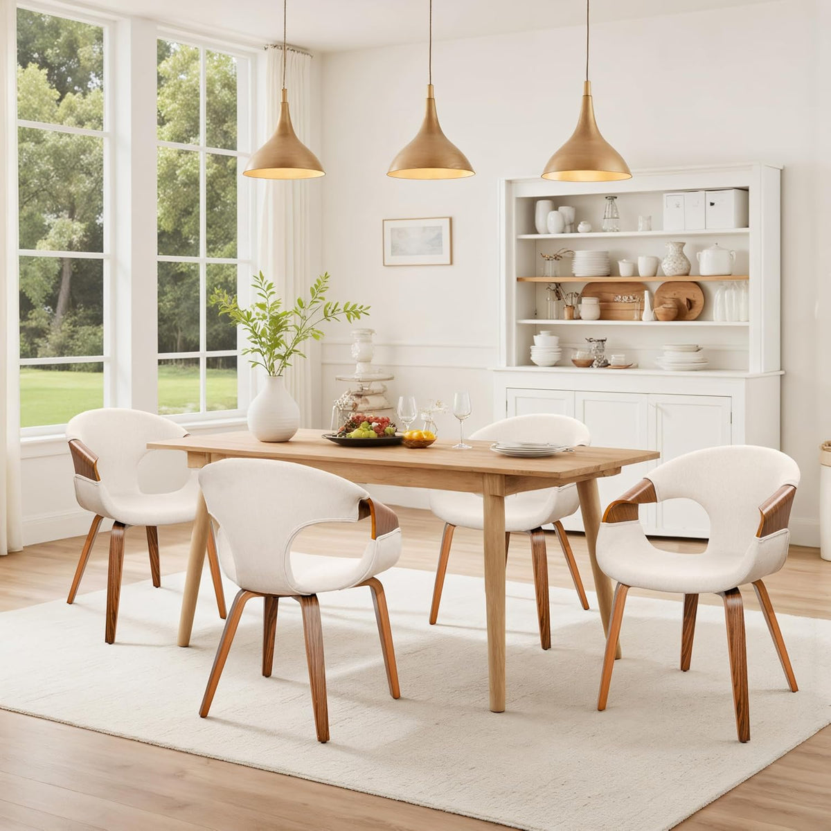 Zouron Dining Chairs Set of 2, Modern Fabric Desk Chairs with Wooden Legs, Accent Armchairs for Kitchen Dining Room, Beige Fabric
