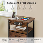 Lazzanto Night Stand with Charger Station for Bedroom, Brown Nightstand | Bedside Table, Open Shelf, 2 Fabric Drawers, Built in USB-A, USB-C Port & AC Outlets, For Dorm, Living Room, Bedroom