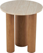 Deco 79 Wood Side End Accent Table End Table with Beige Round Marble Tabletop, Side Table 18" x 18" x 20", Brown