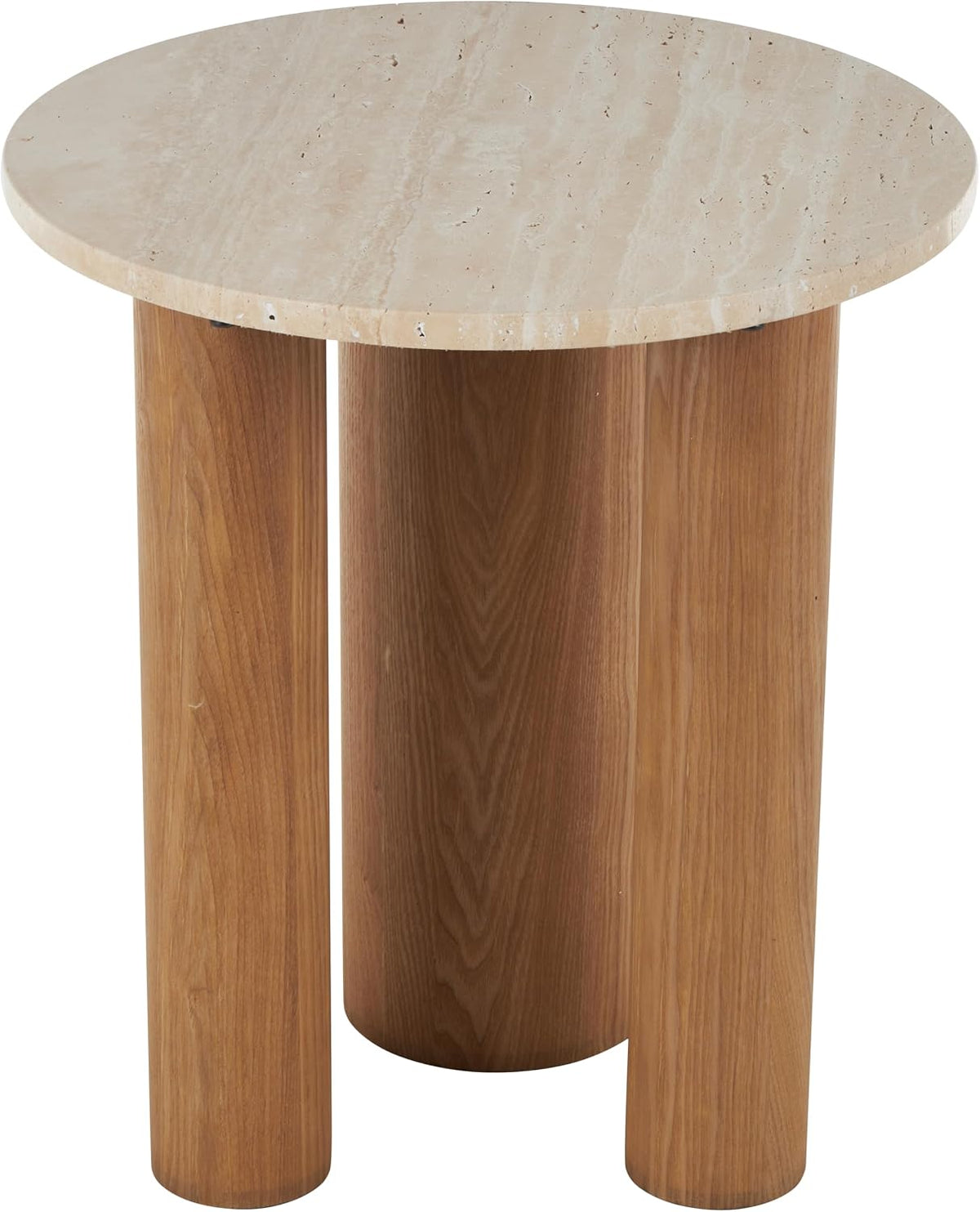 Deco 79 Wood Side End Accent Table End Table with Beige Round Marble Tabletop, Side Table 18" x 18" x 20", Brown