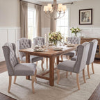 chairus Tufted Upholstered Parsons Dining Chairs Set of 6, Grey Linen | Linen Upholstery, Tufted Wingback, Solid Wood Legs, Nailhead Trim, High Back, French Country Kitchen Chairs for Dining Space