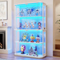 BROTTAR Large Rounded Display Cabinet with Glass Door, 4-Tier Curio Cabinet with 3 Color Lights for Collectibles, Glass Display Case with Transparent Full-Display Surface, Human Body Sensor, White