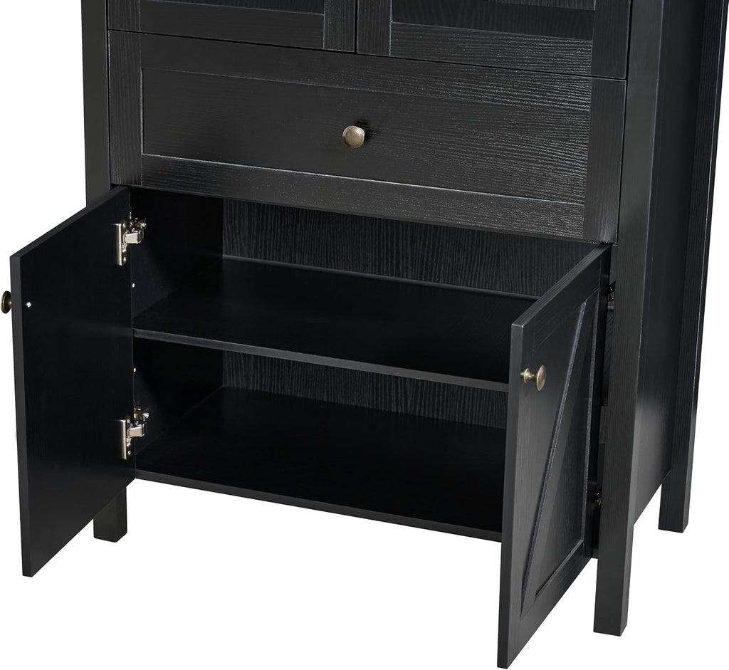 JIJIWANG Dome Kitchen Pantry Storage Cabinet with Doors & Adjustable Shelves,Farmhouse Large Sideboard Buffet with Drawer for Kitchen Living Room,Black