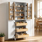 Scurrty Kitchen Pantry Cabinet, 69'' Pantry Storage Cabinet with 4 Doors and Shelves, Farmhouse Kitchen Cabinet with 3 Drawers, Freestanding Wooden Cupboard for Living Room and Dinning Room (White)