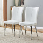 Dining Room Chairs Set - 2x Modern Faux Leather High Back Armless Chairs, Chrome Legs, Upholstered for Home, Living Room