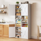 70.8" Tall Bathroom Storage Cabinet with 2 Barn Doors, Narrow Storage Cabinet with Adjustable Shelves & Open Compartments, Slim Floor Cabinet for Bathroom, Kitchen, Entryway, Living Room, White