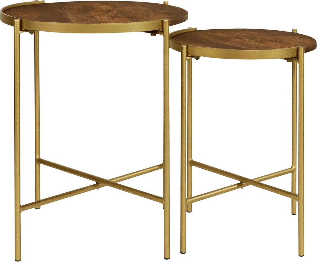 Coaster Home Furnishings - Malka - 2-Piece Round Wood Nesting Table Set with Soft Gold Table Frame - Transitional - Living Room - Brown and Gold - 936168