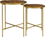 Coaster Home Furnishings - Malka - 2-Piece Round Wood Nesting Table Set with Soft Gold Table Frame - Transitional - Living Room - Brown and Gold - 936168