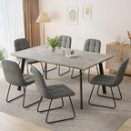 ZckyCine 59" Modern Grey Dining Table Set for Small Spaces,7-Piece Set with Rectangular Table & 6 Padded Leather Chairs, Compact, Sturdy & Easy to Assemble (Table + 6 Gray Dining Chairs, 59")
