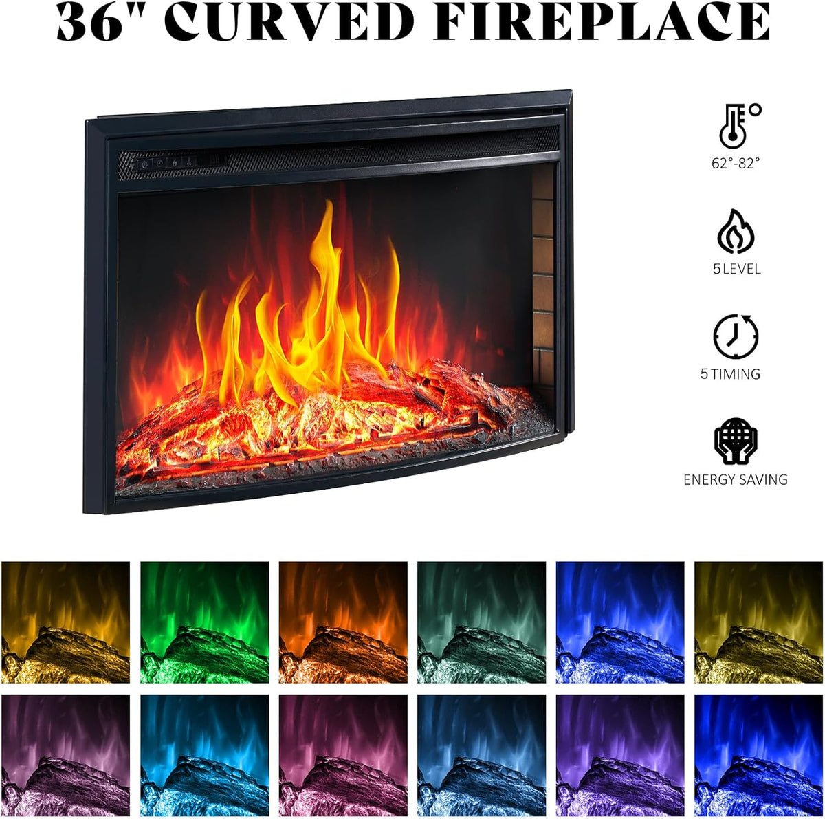 AMERLIFE 70" Fireplace TV Stand with 36'' Curved Electric Fireplace | Wash Gray LED TV Console, Farmhouse Living Room Entertainment Center, 2 Drawers & Adjustable Shelves, Fit TVs up to 80"