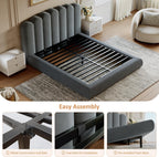 Queen Size Cloud Bed Frame with Wave Headboard, Plush Foam Upholstered Platform, Soft Rounded Safety Corners, No Box Spring Required, Noise-Free, Easy Assembly, Grey