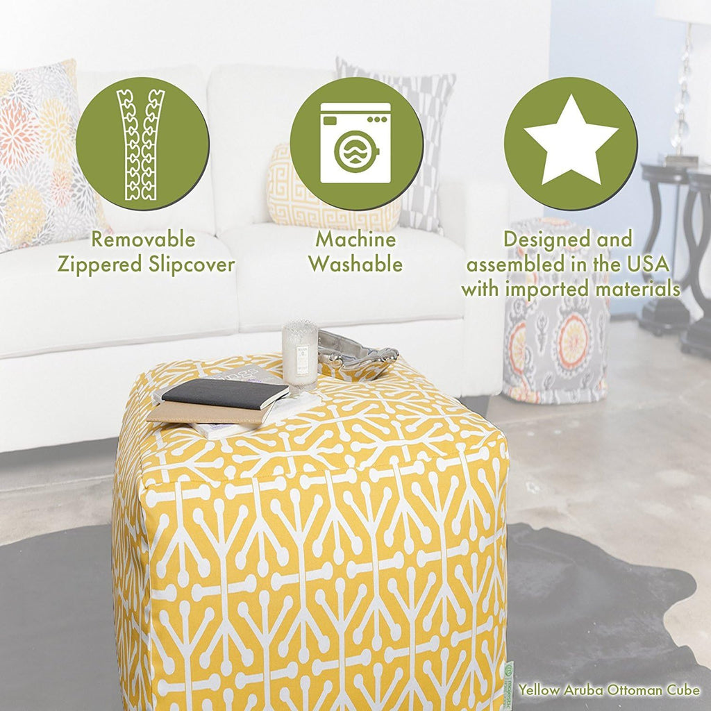 Majestic Home Goods South West Navy Cube Ottoman Pouf Foot-Rest Seat – Indoor Outdoor Bean-Bag Footstool, Small Decorative Boho Ottoman Floor Cushion, 17in Square Durable Washable Cover
