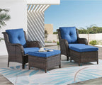 HUMMUH Outdoor Ottomans for Patio Set of 2 PE Wicker Steel Frame Outdoor Footstool for Patio, Backyard, Additional Seating, Side Tables with Removable Weather-Resistant Cushions