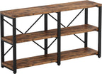 IRONCK Console Table, 3-Tier 55 in Entryway Table, Vintage Brown | Engineered wood shelves, 300 lb shelf. P2 MDF, X-bracing, adjustable feet. Anti-tip kit for entryways or living rooms.