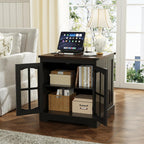 ChooChoo Farmhouse End Table Set of 2, 24" Large Sofa Side Table with Charging Station & LED Light, Black Nightstand with Adjustable Storage Shelf, Square Bedside Table for Living Room