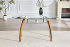 62.87" Glass Dining Table for 4-6, Modern Oval Dining Room Table with 0.39" Tempered Glass Top and Storage Shelf, Kitchen Dinner Table with Silver Electroplated Metal & Solid Rubber Wood Legs