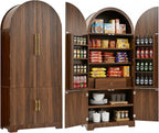 72" Tall Arched Kitchen Pantry Cabinet with Fluted Doors & 8 Shelves, Brown | Storage Cabinet with 3 Adjustable Shelves & Hidden Drawer, Versatile for Kitchen, Dining Room, Bathroom, Office