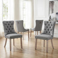 Grey Mid Century Modern Dining Chairs Set of 4, Linen Upholstered Kitchen & Dining Room Chairs with Nailhead Trim & Solid Wood Legs, Elegant Sillas De Comedor (Grey, 4 Pcs)