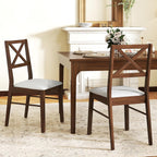 COSTWAY Wood Dining Chairs Set of 4, Upholstered Farmhouse Modern Dining Room Chairs with Backrest and 400LBS Capacity for Kitchen (Brown)