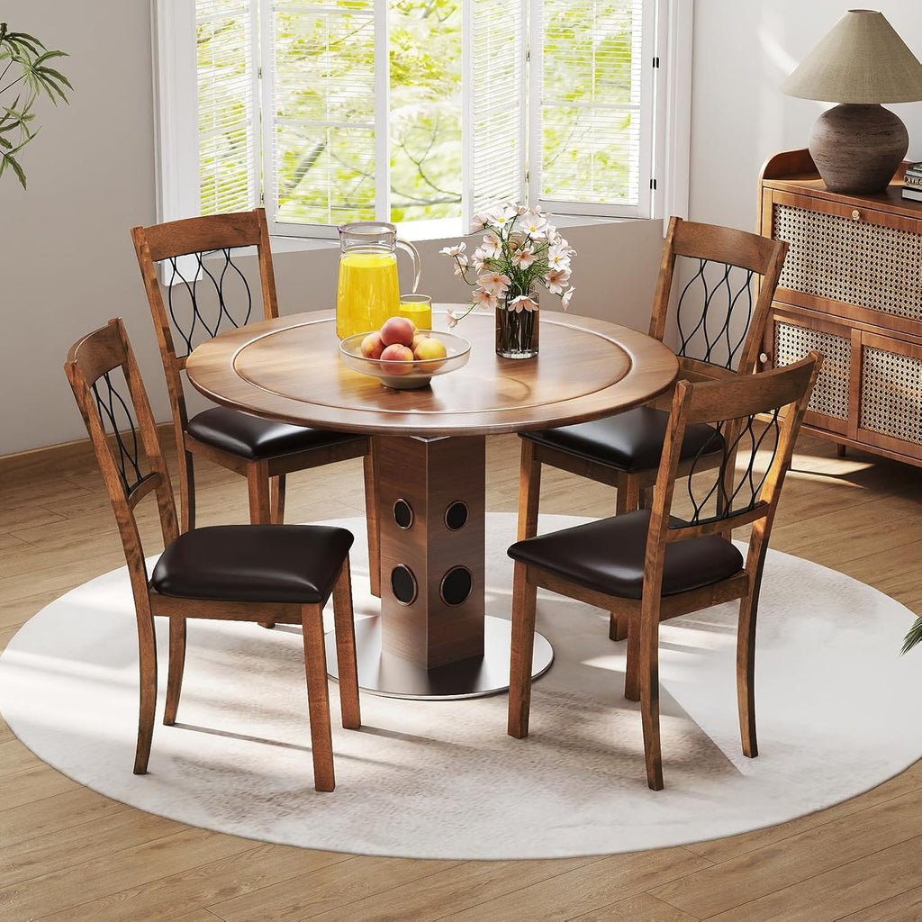 Giantex Dining Chairs Set of 4, Faux Leather Upholstered Armless Kitchen Chairs w/Hollowed Backrest, Padded Seat, Rubber Wood Frame, Farmhouse Side Chair for Living Room Restaurant, Walnut