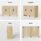 Mericonia Rattan Buffet Cabinet with Storage, Sideboard with Doors, Console Table, Farmhouse Coffee Bar, Modern Wood Long Cabinets (Oak)