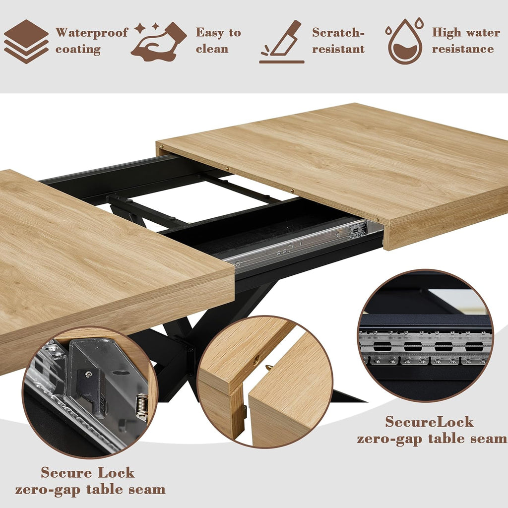 MECHYIN 55''-70.9'' Extendable Dining Room Table for 4-6-8, Rectangle Expandable Dining Table with Removable Leaves Space Saving, Kitchen Table with Hidden Storage for Kitchen Dining Room Office,Oak