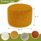 Thgonwid Round Ottoman Pouf, Plush Corduroy Foot Stool with High-Density Memory Foam, 3-in-1 Footrest Extra Seating Side Table for Living Room Bedroom Home Decor, 20 x 14 Inch, Gold Yellow