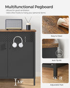 SONGMICS Storage Cabinet, Metal Cabinet, Sideboard with 2 Doors, 15.7 x 31.5 x 29.9 Inches, Magnetic Closure, Adjustable Shelf, Steel Frame, Rustic Brown and Black ULSC102B01