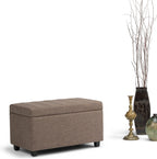 SIMPLIHOME Darcy 33 inch Wide Contemporary Rectangle Storage Ottoman Bench in Fawn Brown Linen Look Fabric, Assembled, For the Living Room, Entryway and Family Room