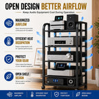 5 Tier Av Media Stand with Wheels, 39in Adjustable Audio Rack | Modern Stereo Cabinet Receiver Console Shelf, Audio Component Rack for Home/Office/Theater, Black