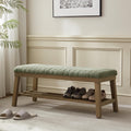 VKNOW Entryway Bench, Storage Shoe Bench with Rubberwood Legs, Green | Shoe Rack Bench with Cushion, Soft Chenille Fabric, Stripe Design, Bench With Shoe Storage for Hallway, Bedroom