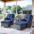 Belord 5 Piece Wicker Patio Furniture Set, Outdoor Swivel Rocker Chairs Set of 2 with Ottomans and Side Table, All Weather Patio Conversation Furniture Set, for Porch Pool, Gray Wicker/Blue